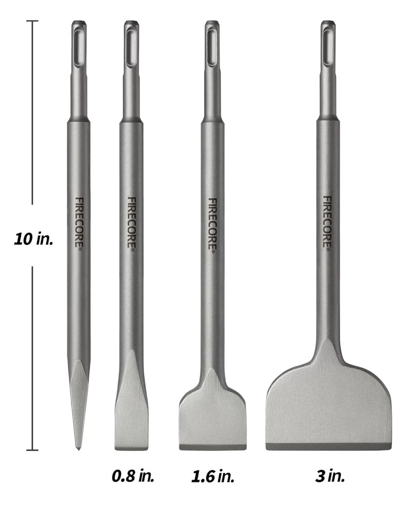 Firecore SDS Chisel Set, 4pcs Tile Removal Chisel Bits for SDS Plus Rotary Hammer Drill Attachments, Alloy Steel Shovel for Demolition Chipping Grooving Scaling Removing Cement Thinset Mortar Vinyl - Image 4